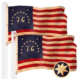 G128 - 2-Pack Bennington 76 Tea-Stained Flag — 5x8 ft Embroidered 420D Polyester, Brass Grommets, Indoor/Outdoor - Assorted Colors