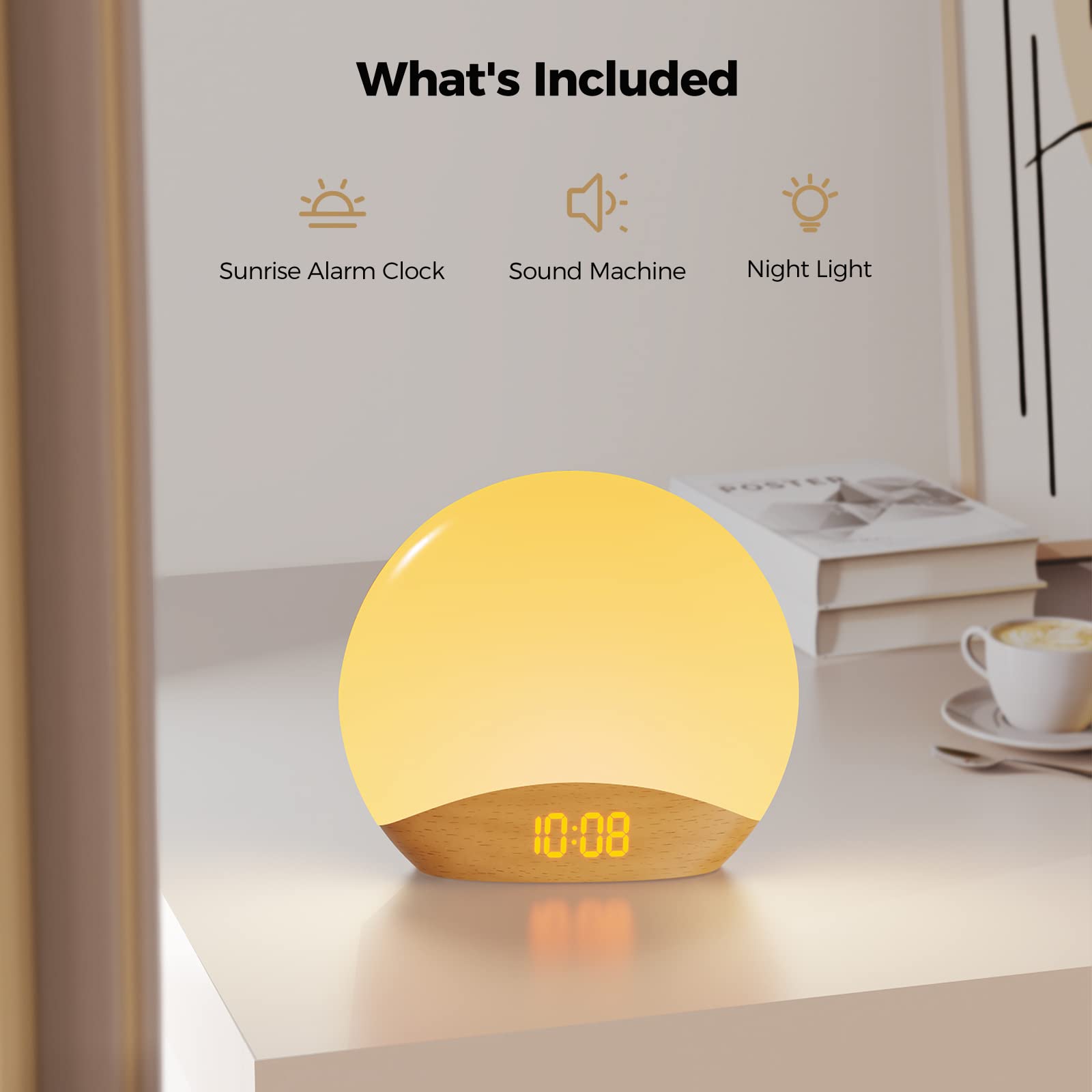 What's Included

- Sunrise Alarm Clock
- Sound Machine
- Night Light

10:08