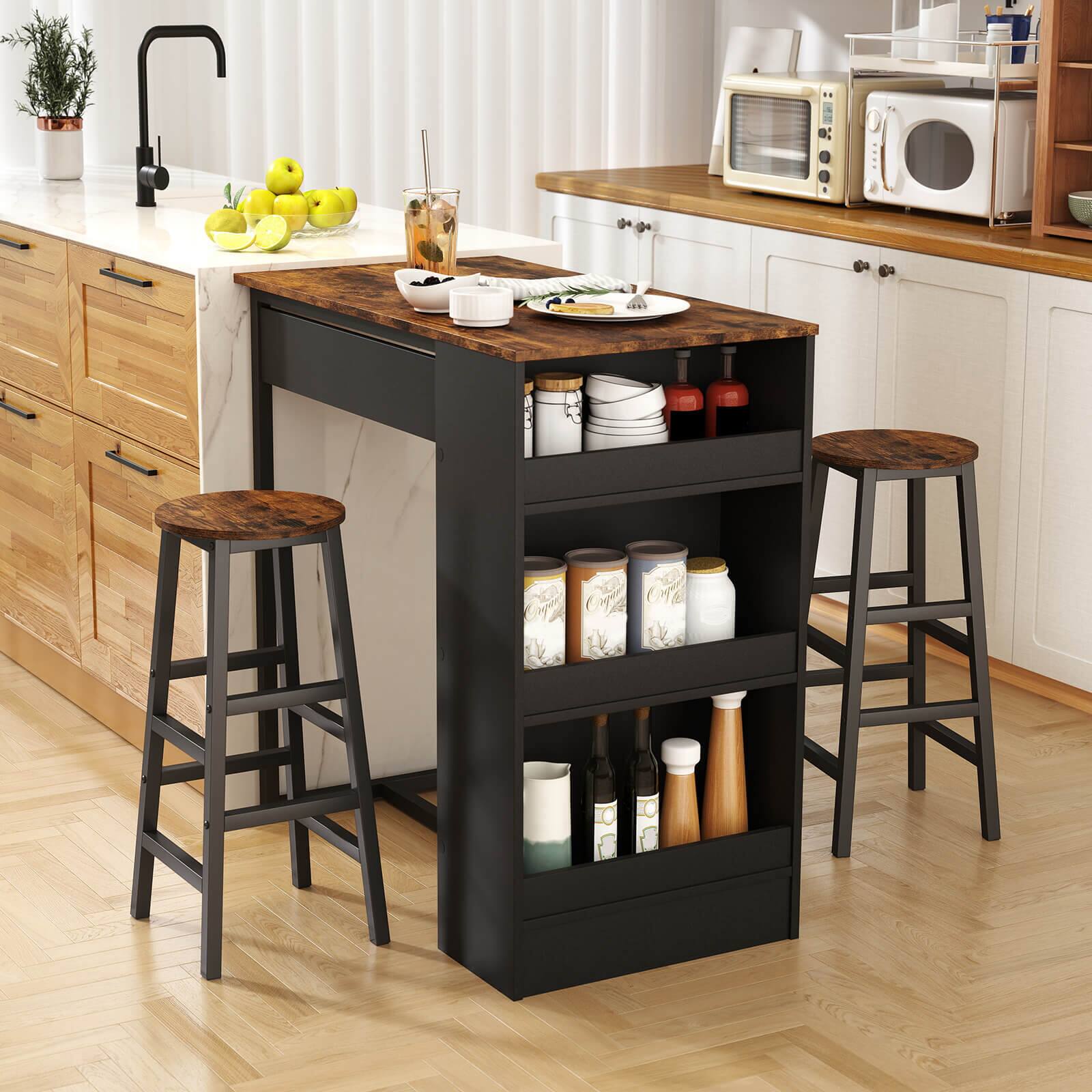 Alt View 4. Costway - Costway 3 Pieces Bar Table Set Industrial Counter Height Dining Table Set with Storage - Rustic Brown + Black.