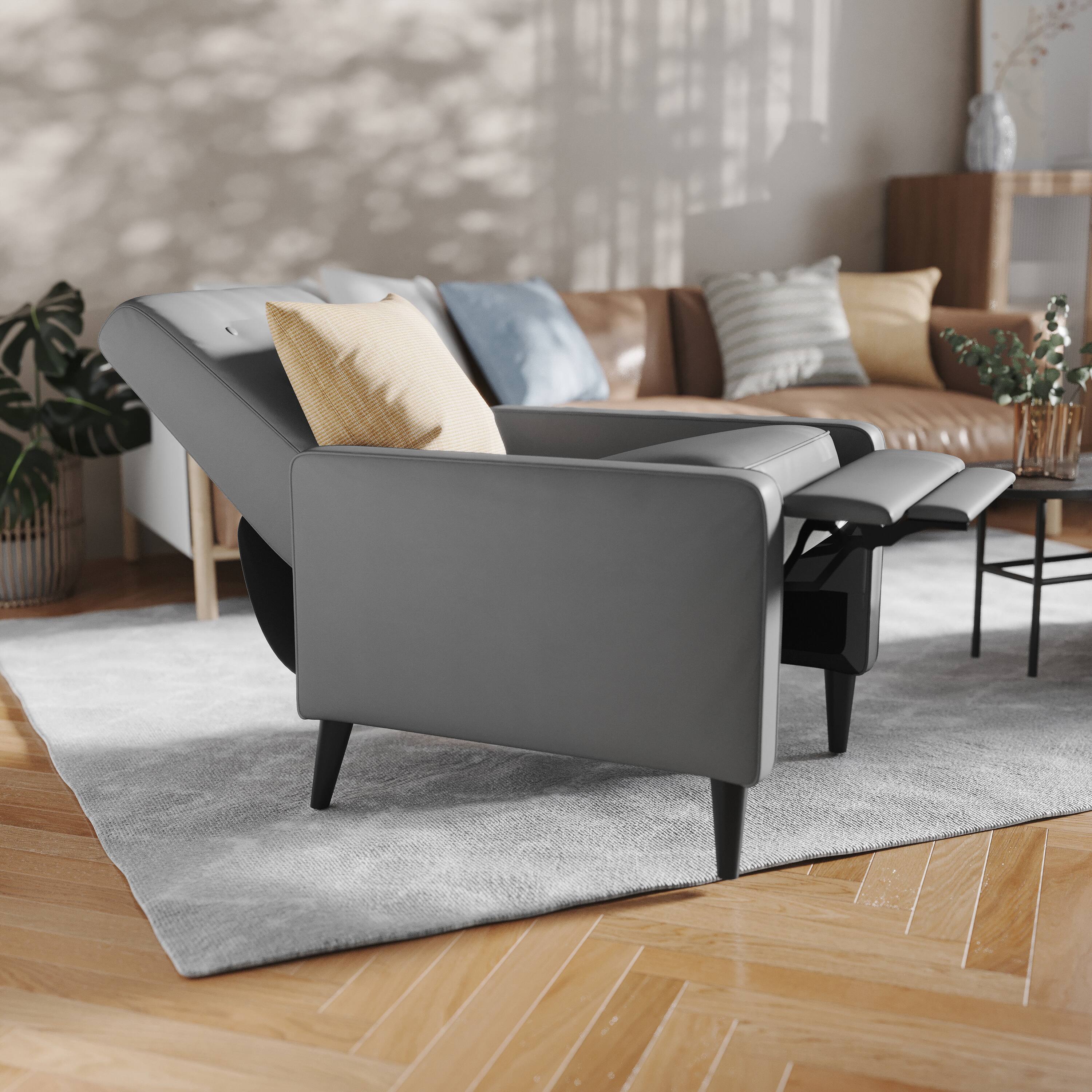 Alt View 2. Flash Furniture - Ezra Mid-Century Modern LeatherSoft Upholstered Button Tufted Pushback Recliner in Light Gray for Residential & Commerci - Gray.