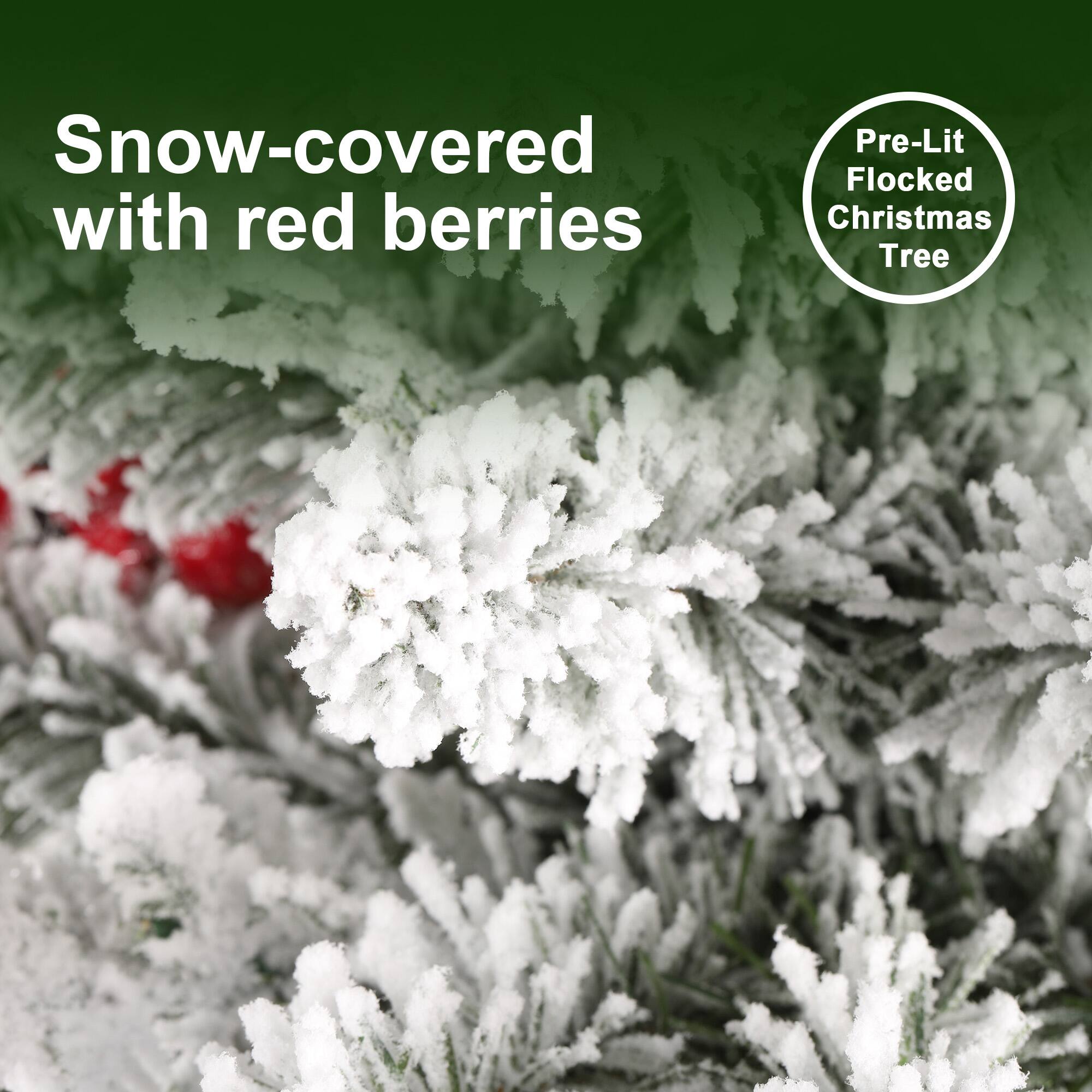 Snow-covered with red berries

Pre-Lit Flocked Christmas Tree