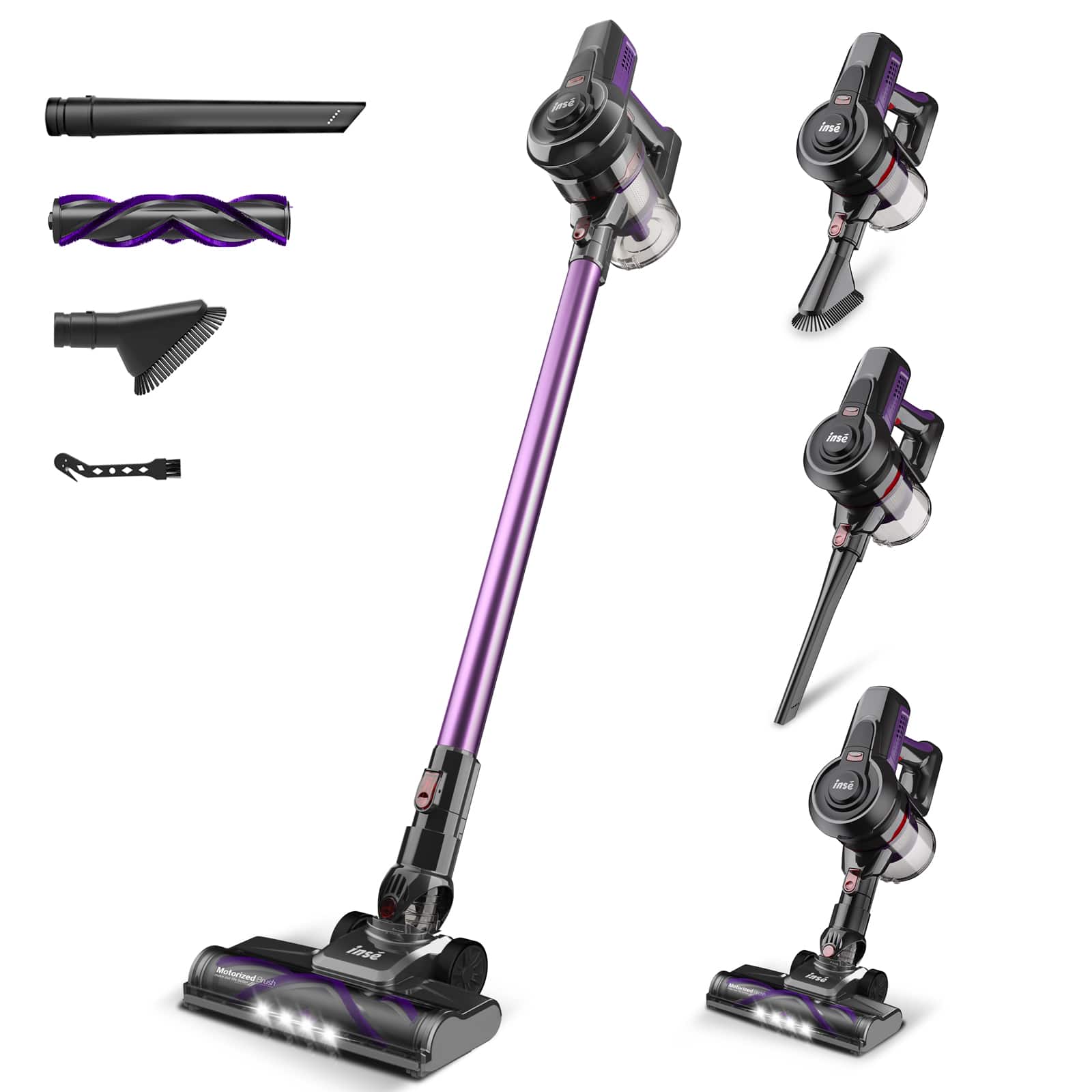 INSE - N660 Cordless Vacuum Cleaner, 6-in-1 Rechargeable Stick Vacuum, Up to 45 Minutes of Battery Life for Carpet and Floor Pe - Purple