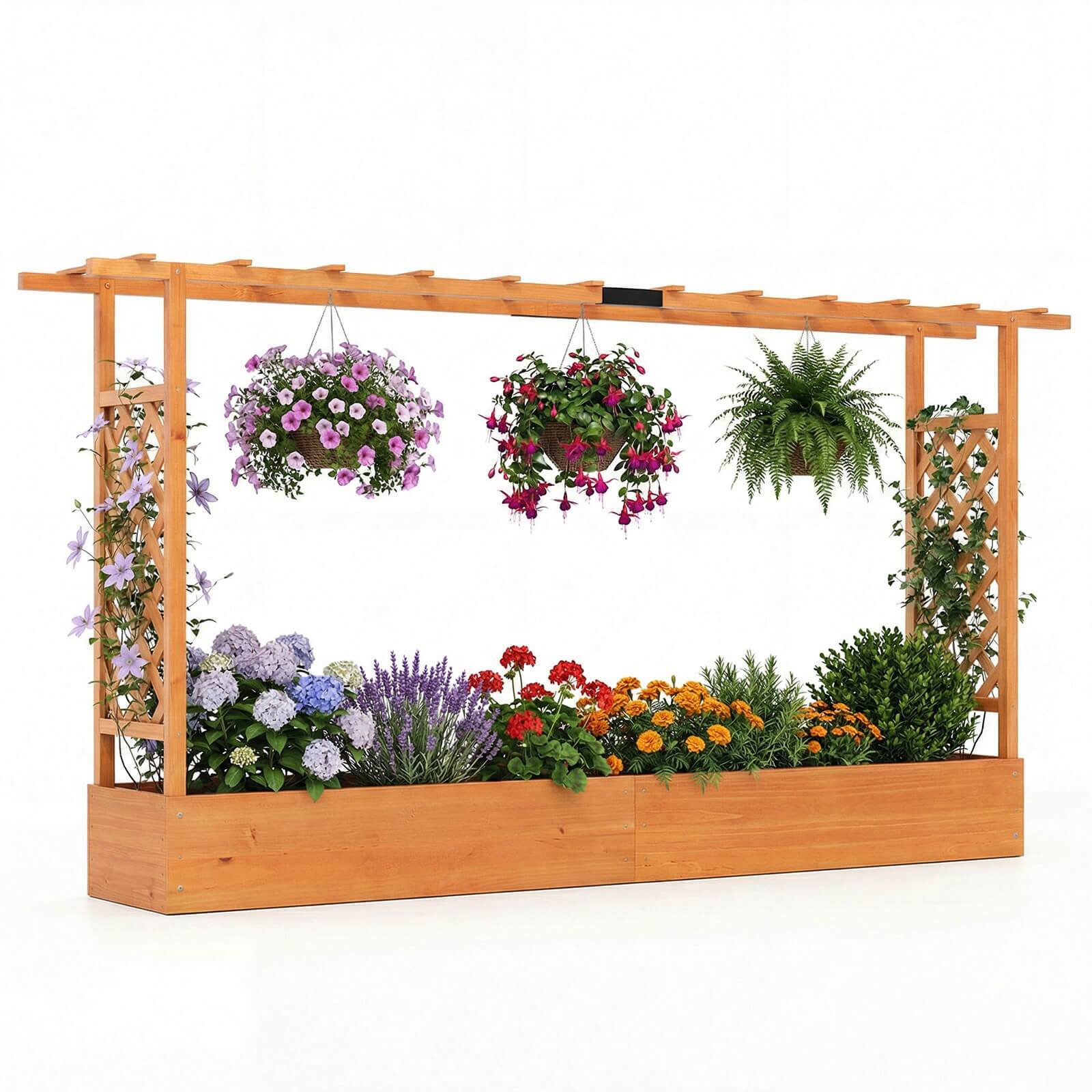 Costway - 1 PCS Wooden Raised Garden Bed with Trellis & Hanging Roof, Drainage Holes for Flowers - Orange price history on PriceWatchPro