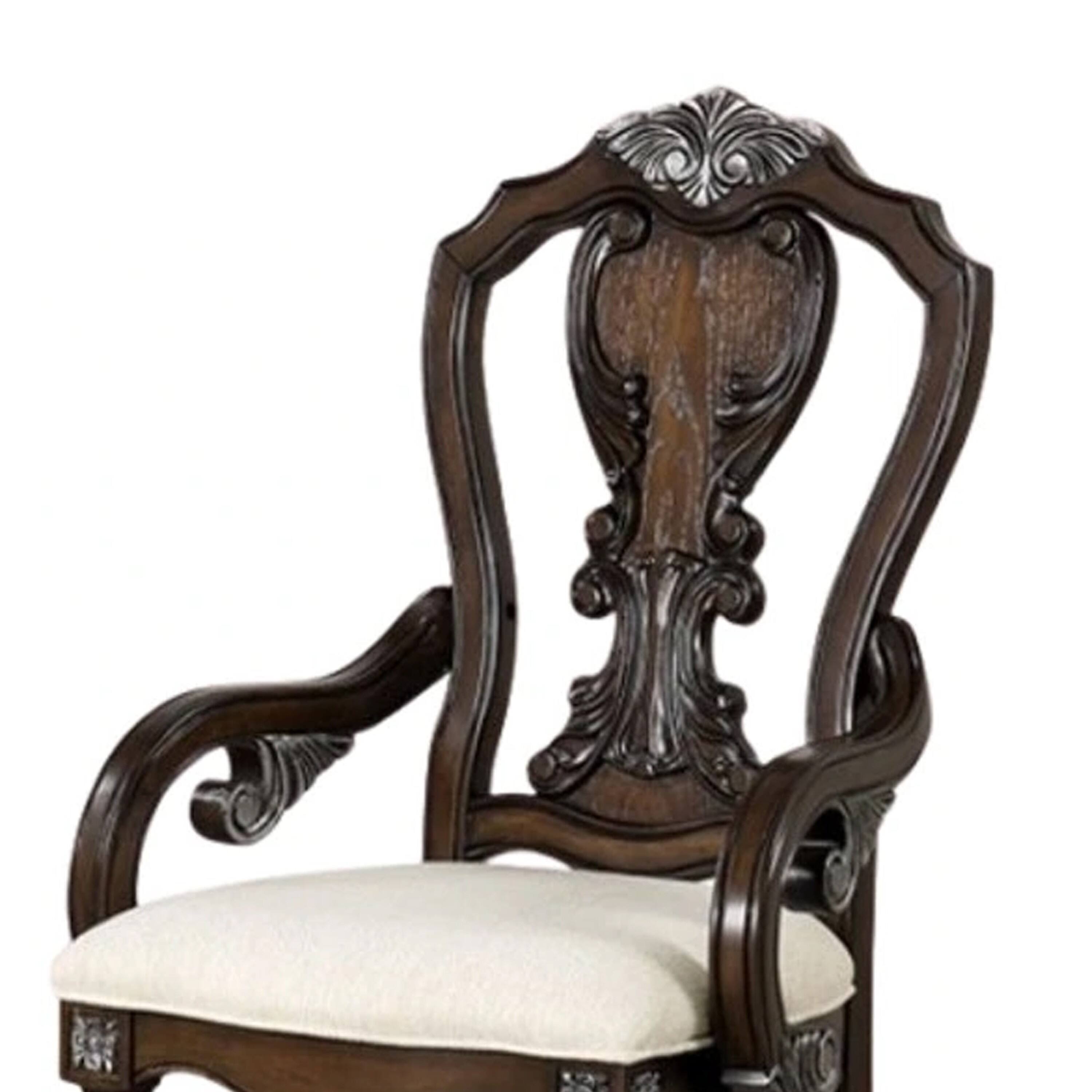 Alt View 2. Manhattan Lane - Naddy Dining Armchair Set of 2, Ornate Corbels - Dark Brown, Cream.