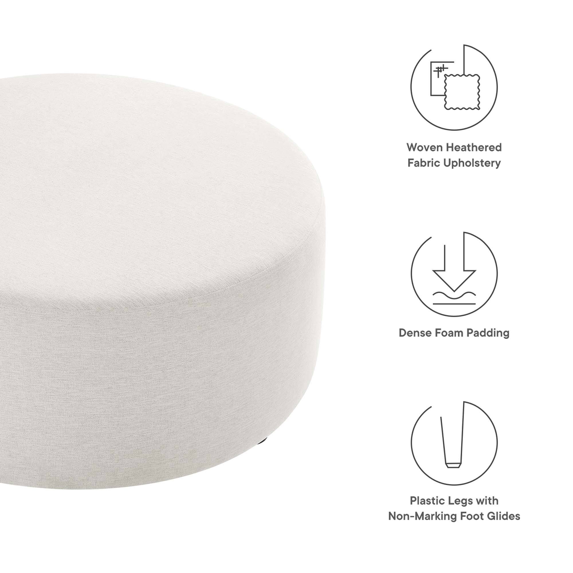 - Woven Heathered Fabric Upholstery
- Dense Foam Padding
- Plastic Legs with Non-Marking Foot Glides