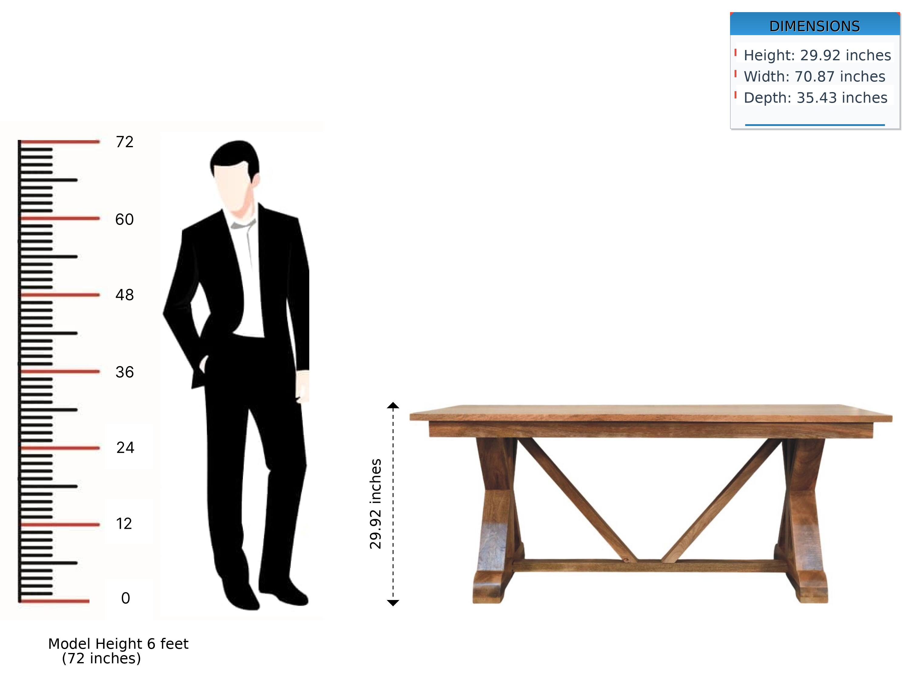 DIMENSIONS  
Height: 29.92 inches  
Width: 70.87 inches  
Depth: 35.43 inches  

Model Height 6 feet (72 inches)