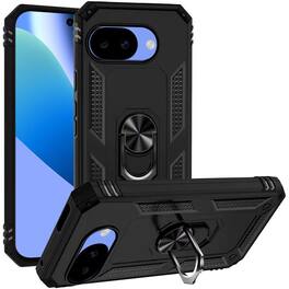 Kitcheniva - Metal Ring Kickstand Phone Cover With Tempered Glass For Google Pixel 10a Case - Black