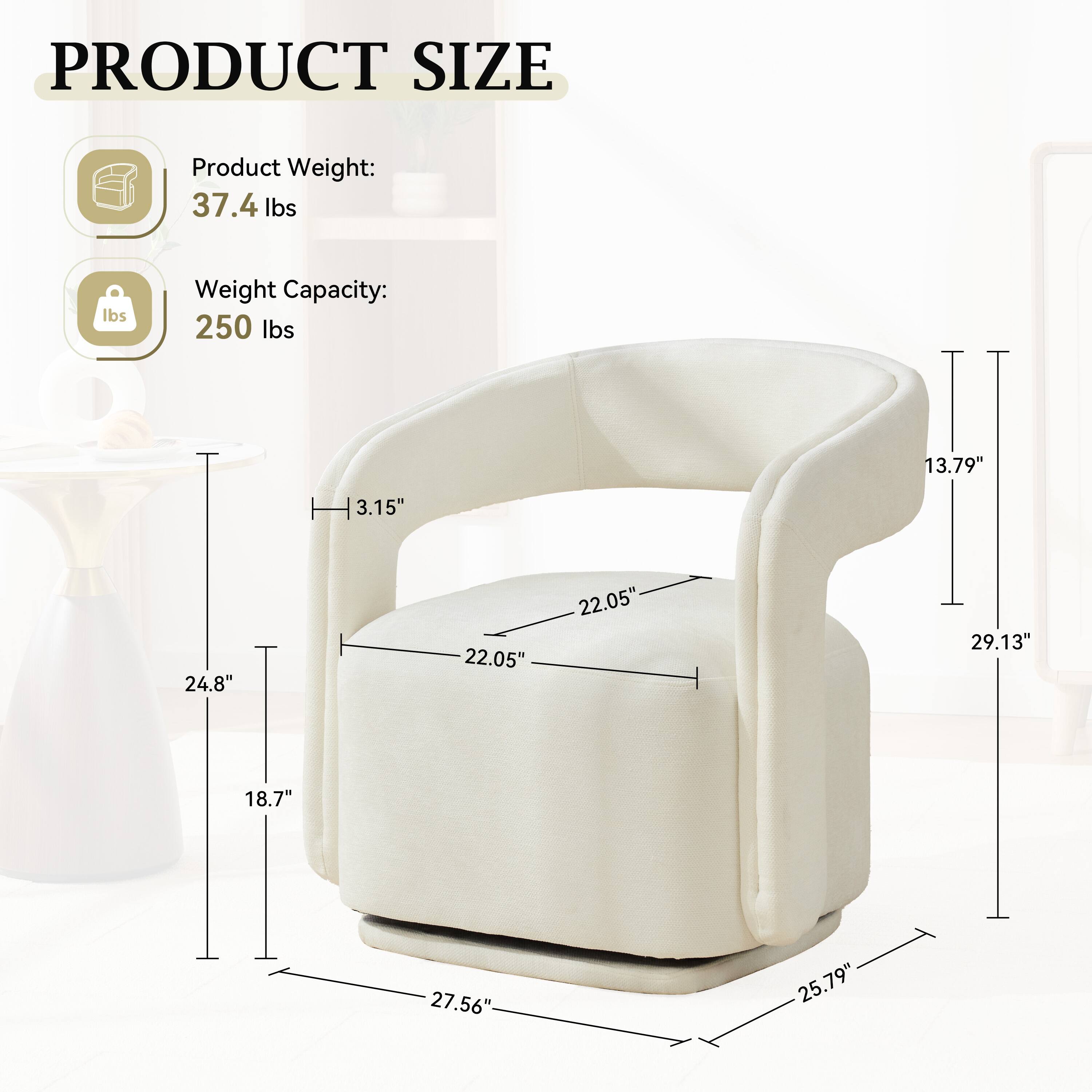 PRODUCT SIZE

Product Weight: 37.4 lbs  
Weight Capacity: 250 lbs

13.79"  
3.15"  
24.8"  
22.05"  
22.05"  
29.13"  
18.7"  
27.56"  
25.79"