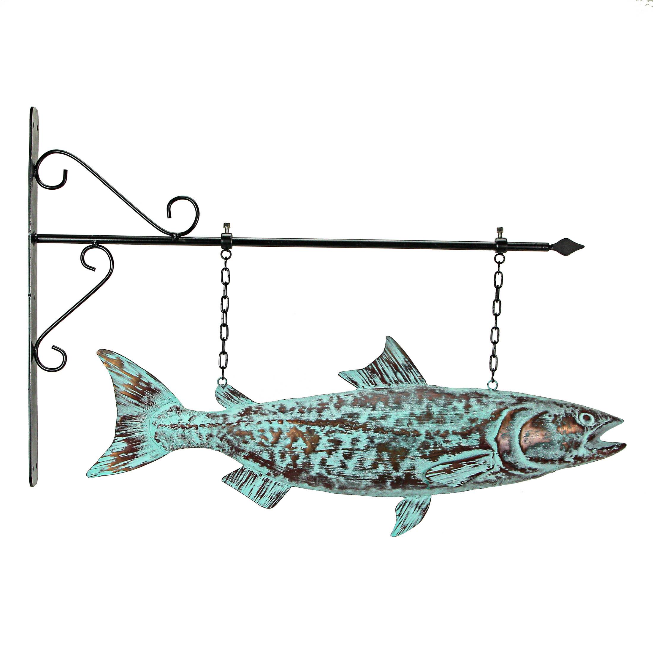 Alt View 1. Contrast Inc. - 30in Metal Salmon Hanging Wall Bracket Verdigris Copper Coastal Outdoor Decor - Multicolored.
