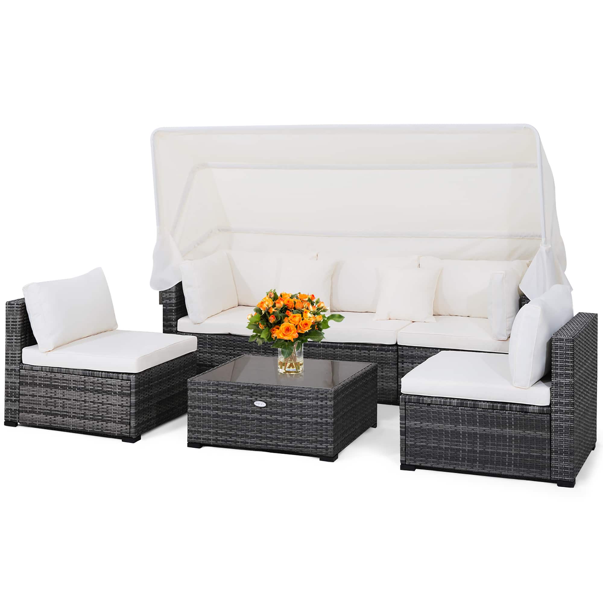 Costway - 6-Piece Outdoor Patio Furniture Set Retractable Canopy Conversation Set - Mix Grey/Off White price history on PriceWatchPro