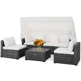 Costway - 6-Piece Outdoor Patio Furniture Set Retractable Canopy Conversation Set - Mix Grey/Off White