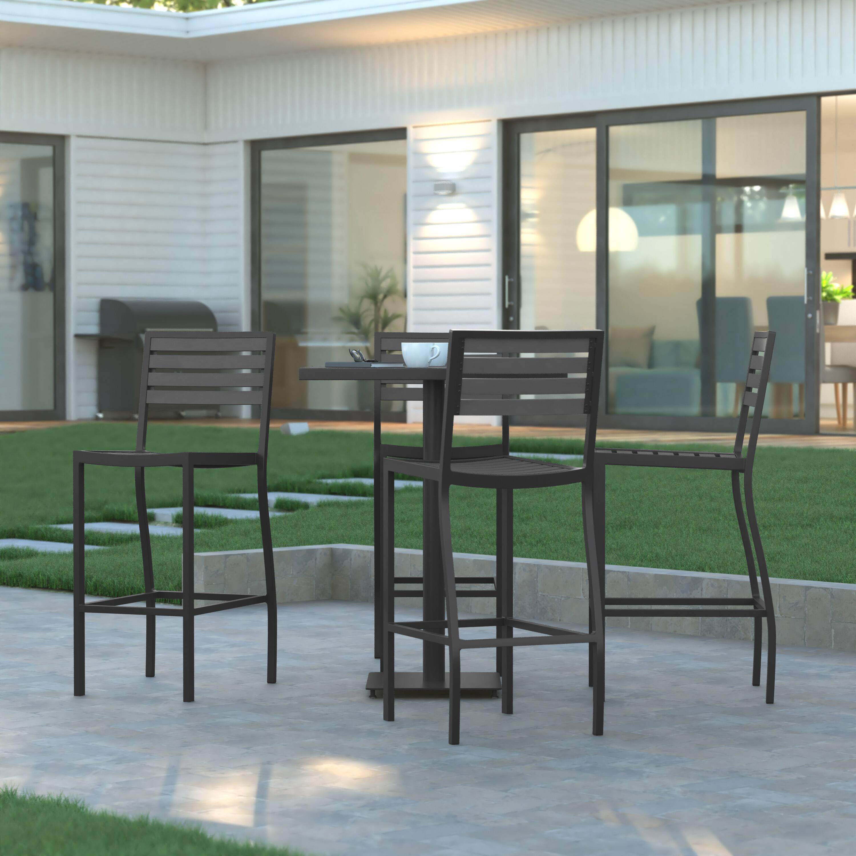 Alt View 4. Emma + Oliver - Livia All-Weather Armless Bar Height Dining Stool with Polyresin Slats and Aluminum Frame - Gray Wash.