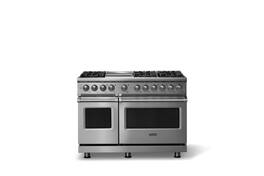 Viking - 48"W. P5S 7.3 Cu.Ft. Freestanding Self-Clean Sealed 6 Burner Dual Fuel Convection Range/Griddle-Stainless Steel - Stainless Steel