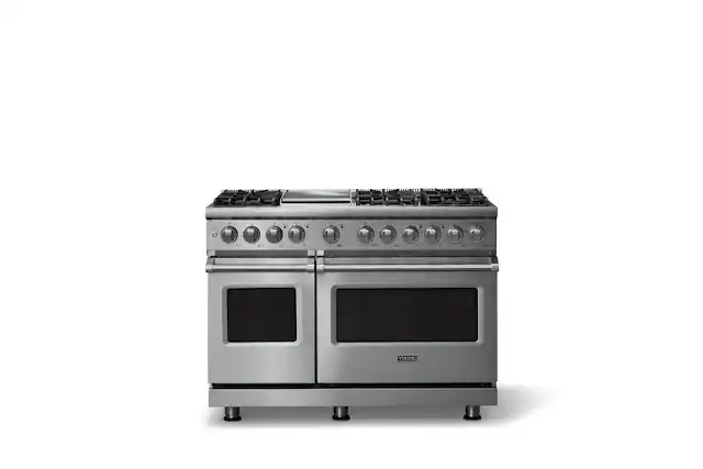 Front. Viking - 48"W. P5S 7.3 Cu.Ft. Freestanding Self-Clean LP Sealed 6 Burner Dual Fuel Convection Range/Griddle-Stainless Steel - Stainless Steel.