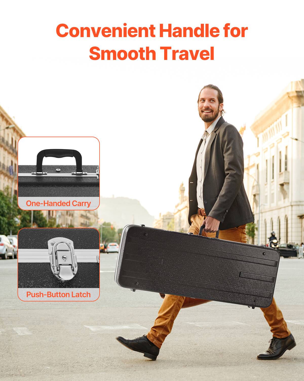 Convenient Handle for Smooth Travel

One-Handed Carry

Push-Button Latch