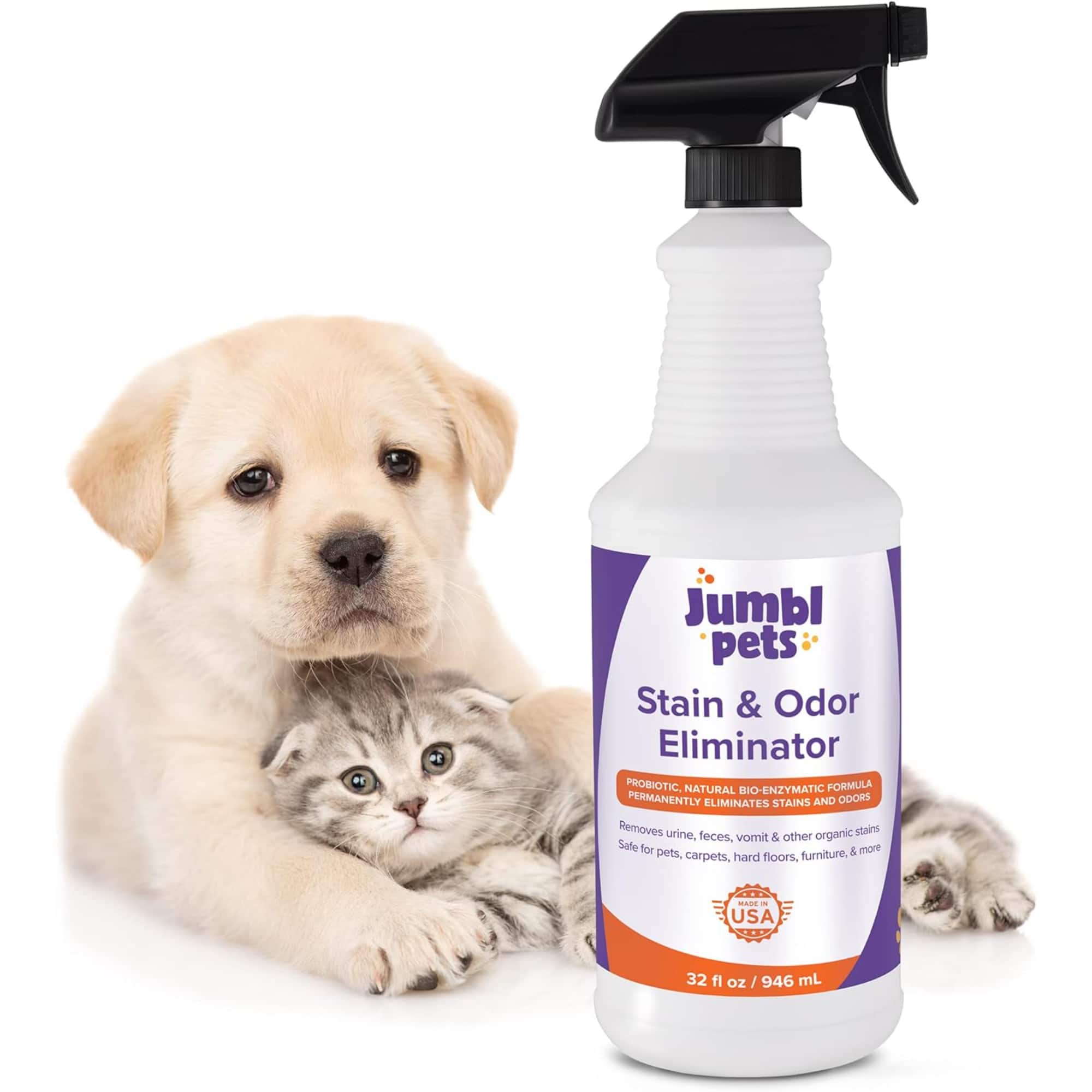 Jumbl Pets - 32oz Pet Stain & Odor Eliminator - Unscented Enzyme Cleaner Spray for Urine & Feces - Clear