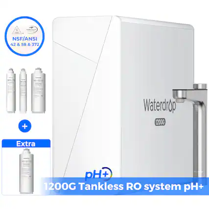 Waterdrop 1200G Extra - WD-X12-F3
NSF/ANSI 42 & 58 & 372
1200G Tankless RO system pH+