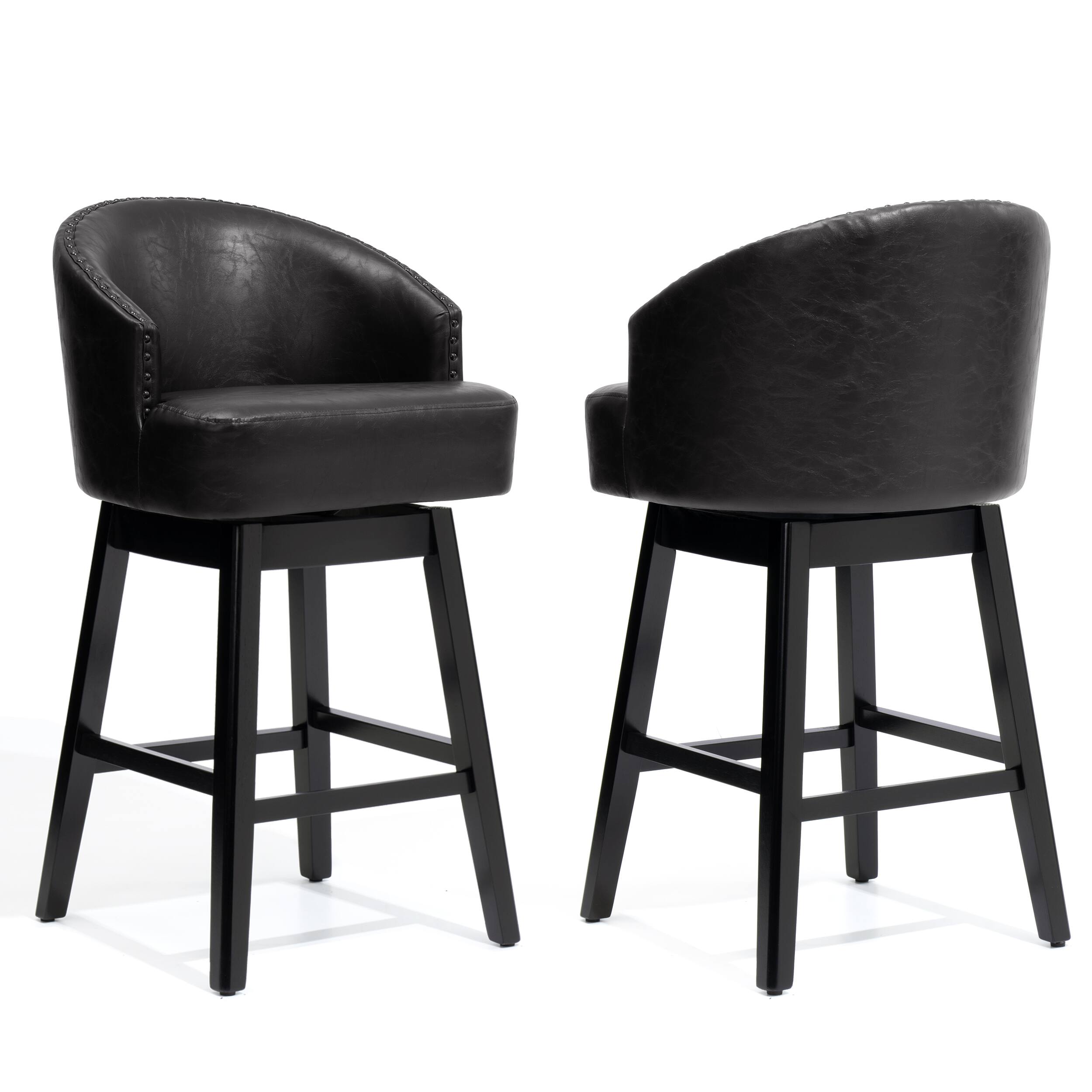 Alt View 4. Crestlive Products - Crestlive Products 2PC 30" Swivel Faux leather Upholstered Bar Stools with Solid Wood Legs Home Decor - black.
