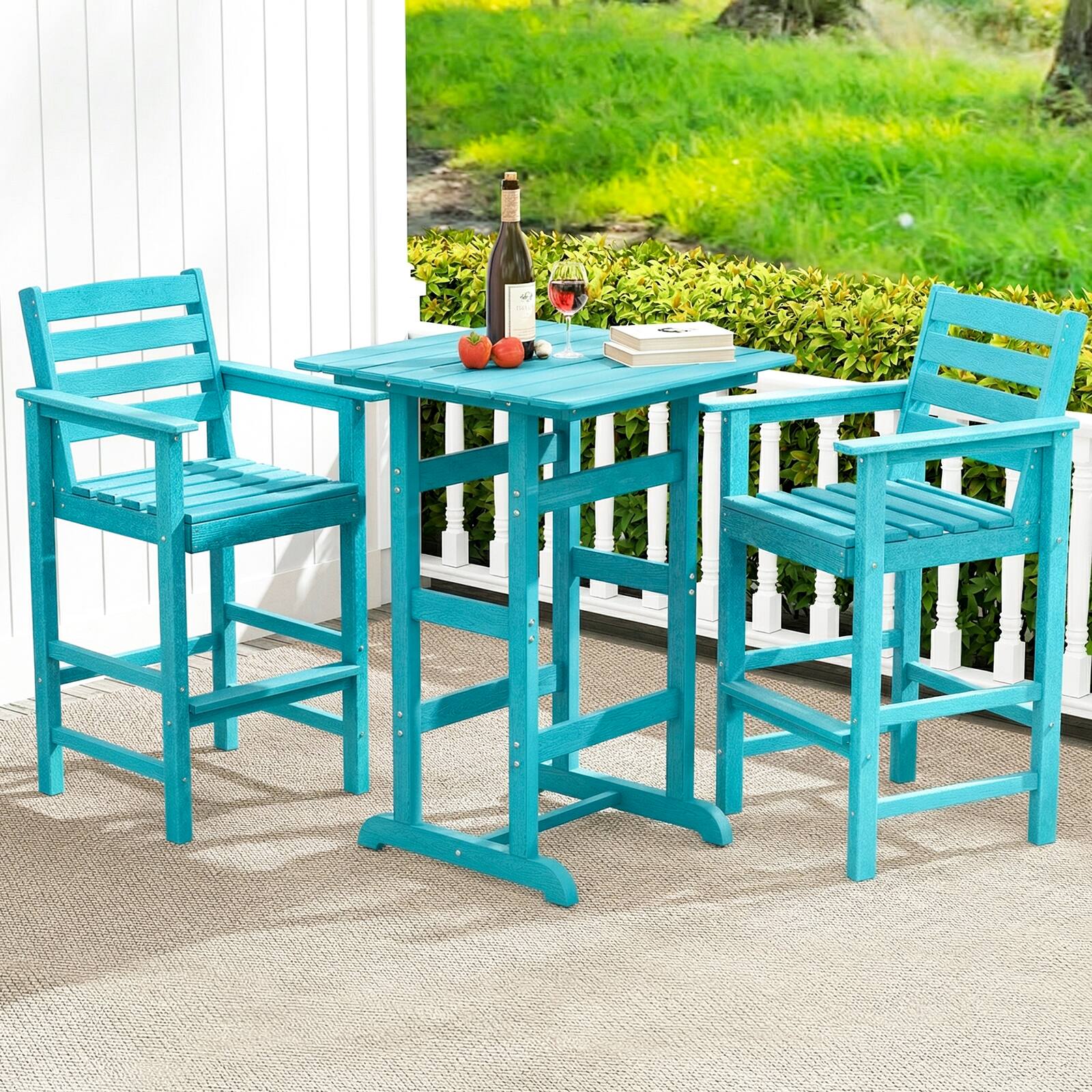 Alt View 3. Gymax - Gymax Patio Adirondack Bar Chairs Set of 4 w/ Wide Armrests & Footrest Backrest - Green.