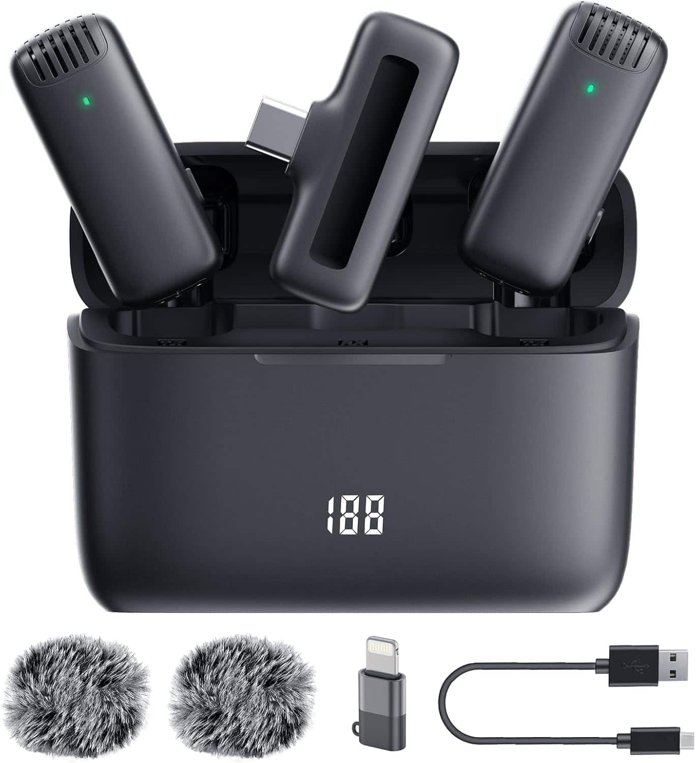 Core Tech - Wireless Lavalier Microphone System – Dual Clip-On Mics with Charging Case, Noise Reduction, Plug & Play (J13 Pro) - Black