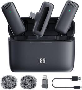 Core Tech - Wireless Lavalier Microphone System – Dual Clip-On Mics with Charging Case, Noise Reduction, Plug & Play (J13 Pro) - Black