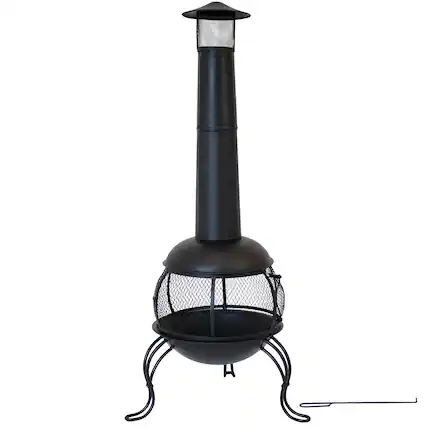 Front. Sunnydaze - Steel Wood Burning Chiminea with Rain Cap - 66 in - Black.