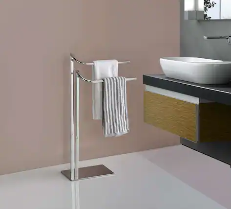 Front. Kings Brand Furniture - Kings Brand Furniture Slim Modern Chrome Freestanding Towel Rack with Dual Bars - Chrome.