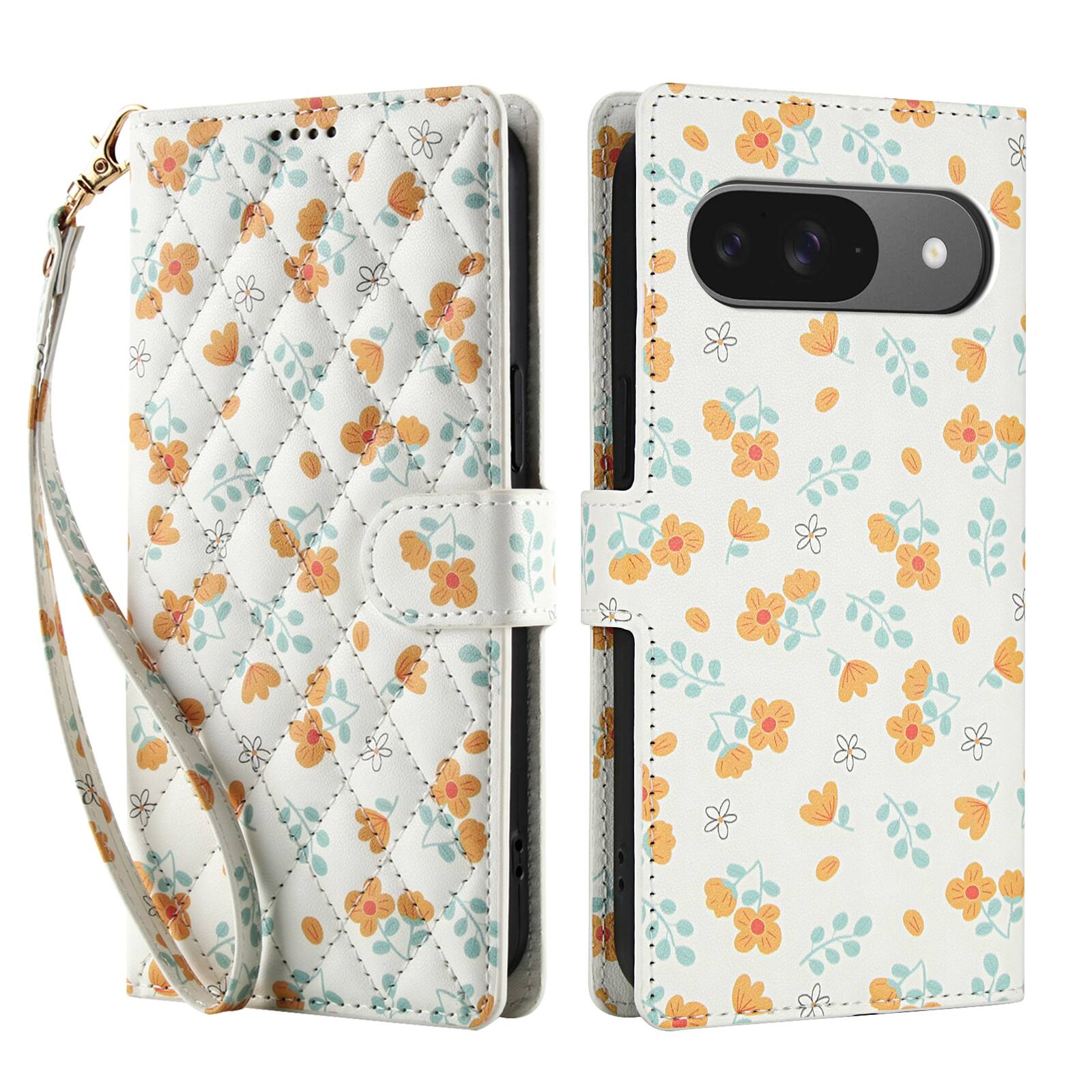 Angle. Dteck - Floral Wallet Phone Case for Google Pixel 10 Pro with Wrist Strap, Premium PU Leather Shockproof Protective Flip Cover - C.