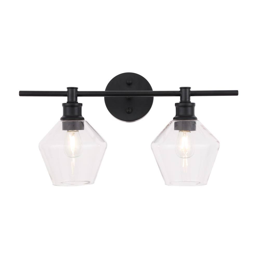Alt View 2. Living District - Gene 2 light Black and Clear glass Wall sconce - Black And Clear Glass.