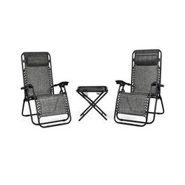 Pefilos - 3 Pieces Folding Portable Zero Gravity Reclining Lounge Chairs Table Set, Deluxe Outdoor Patio - Gray