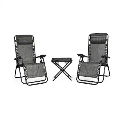 Front. Pefilos - 3 Pieces Folding Portable Zero Gravity Reclining Lounge Chairs Table Set, Deluxe Outdoor Patio, Gray - Gray.