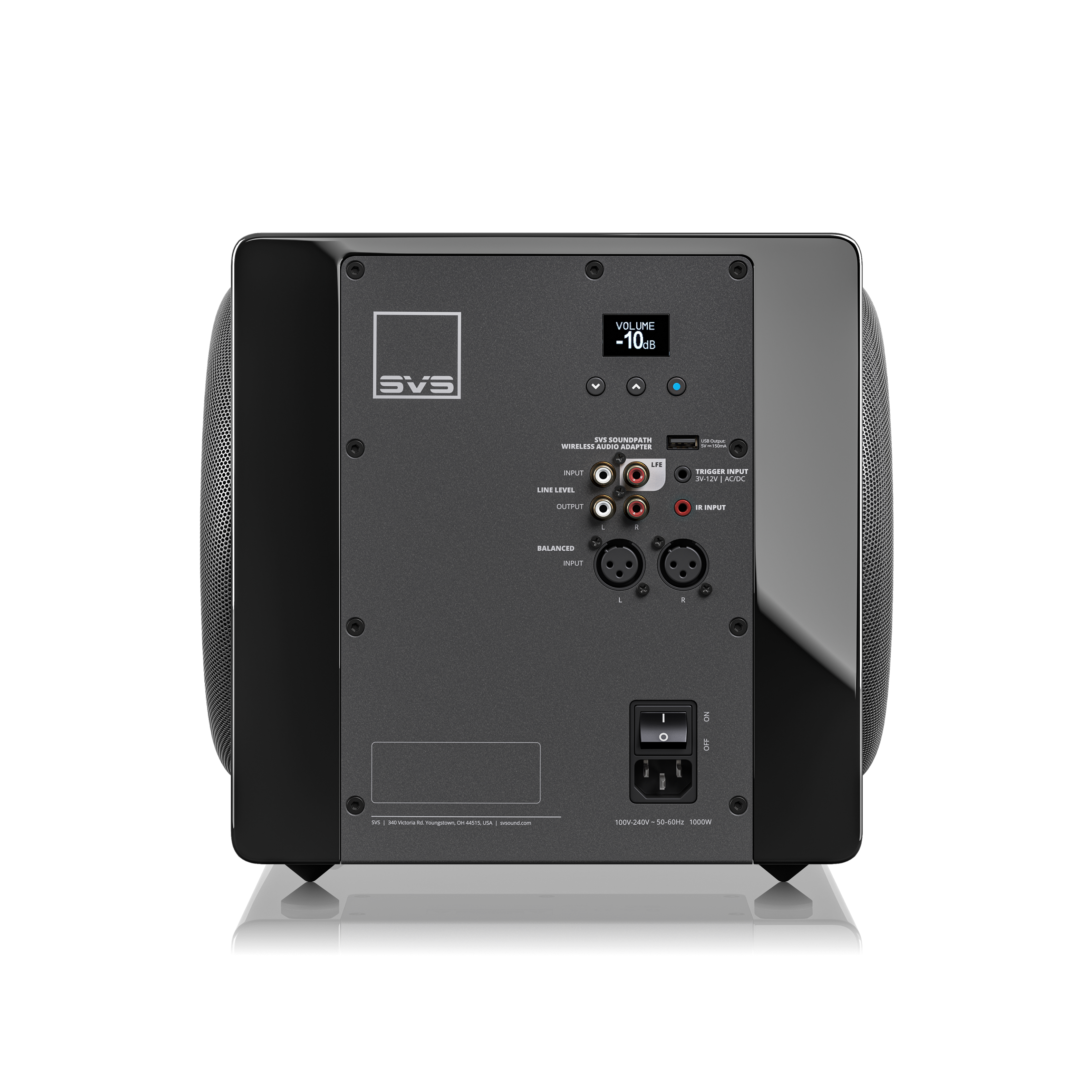SVS 104 SVS

VOLUME -10dB

SVS SOUNDPATH
WIRELESS AUDIO ADAPTER
INPUT AUDIO ADAPTER
LFE
TRIGGER INPUT
3.5mm (1/8") RCA
IR INPUT

BALANCED INPUT
L R

OUTPUT
L R

100V/240V - 50/60Hz - 1000W

SVS
www.svsound.com