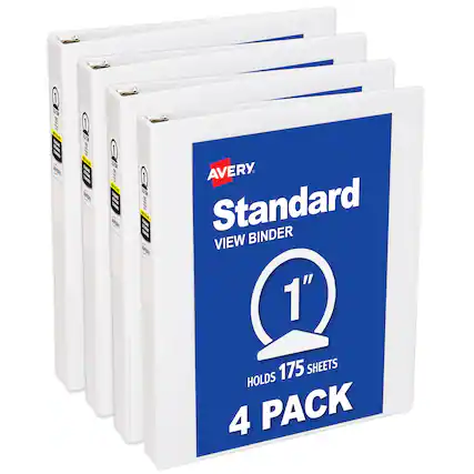 Avery Standard View Binder 1" 175 Sheets Holds 4 Pack