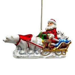 OrnamentallyYou - Polar Bear Santa Sleigh Glass Christmas Ornament Exquisite Handblown Tree Decor - Multi-colored