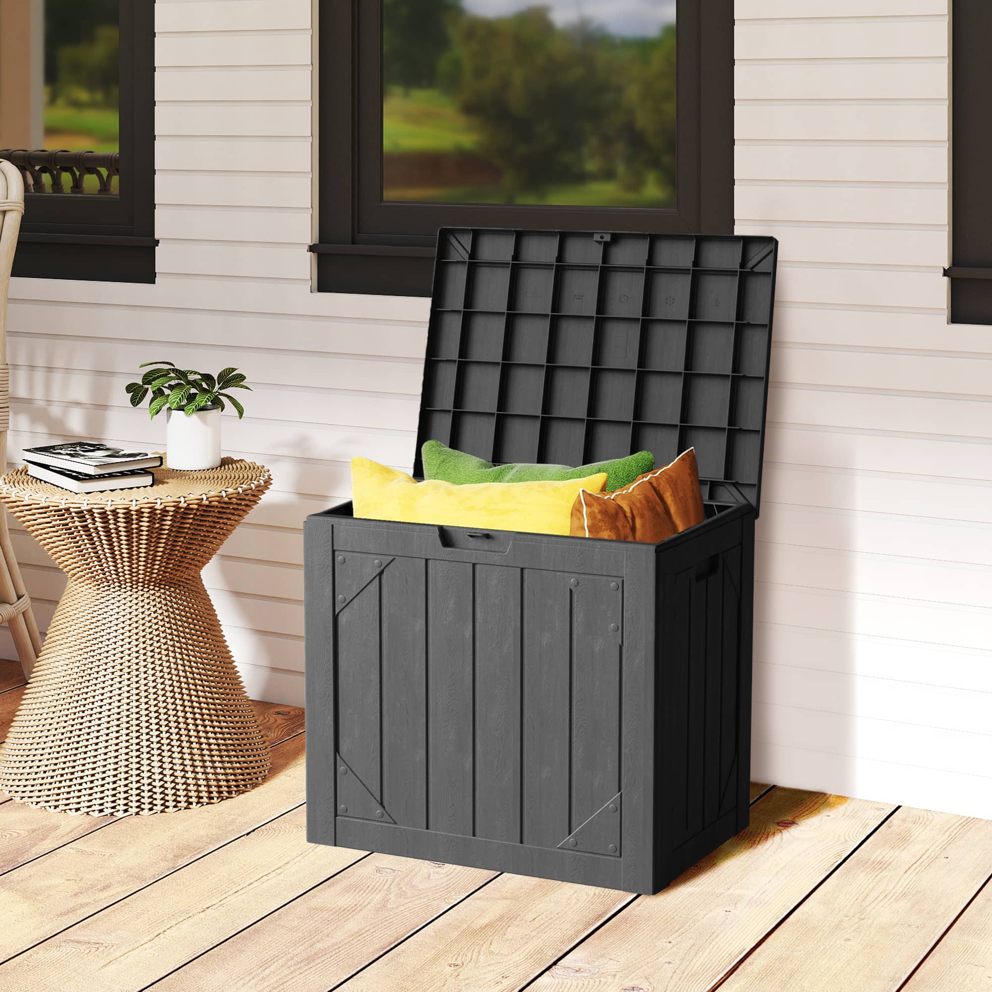Yardgrace - Outdoor Storage Box 30 Gallon Deck Box Outdoor Storage Bench Outside Waterproof Resin Storage Bench