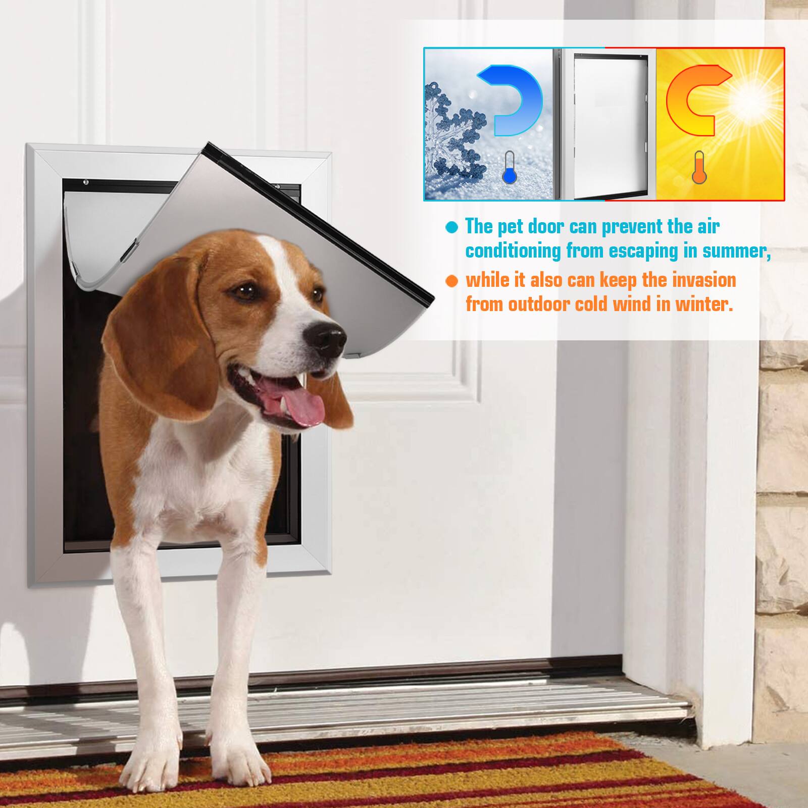 The pet door can prevent the air conditioning from escaping in summer, while it also can keep the invasion from outdoor cold wind in winter.
