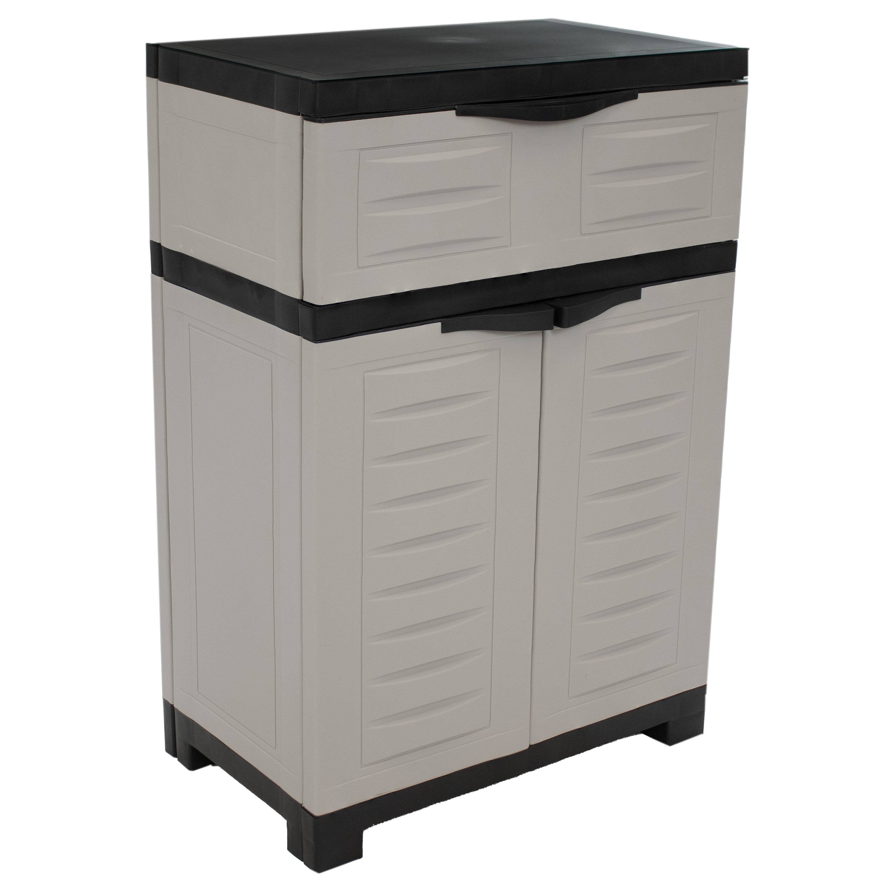 Sunnydaze - Plastic Storage Cabinet with Adjustable Shelf and Drawer - Gray