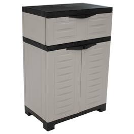 Sunnydaze - Plastic Storage Cabinet with Adjustable Shelf and Drawer - Gray