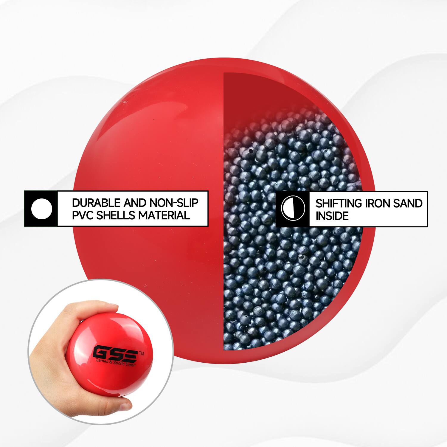 DURABLE AND NON-SLIP PVC SHELLS MATERIAL, SHIFTING IRON SAND INSIDE, GSE™ Games & Sports Expert