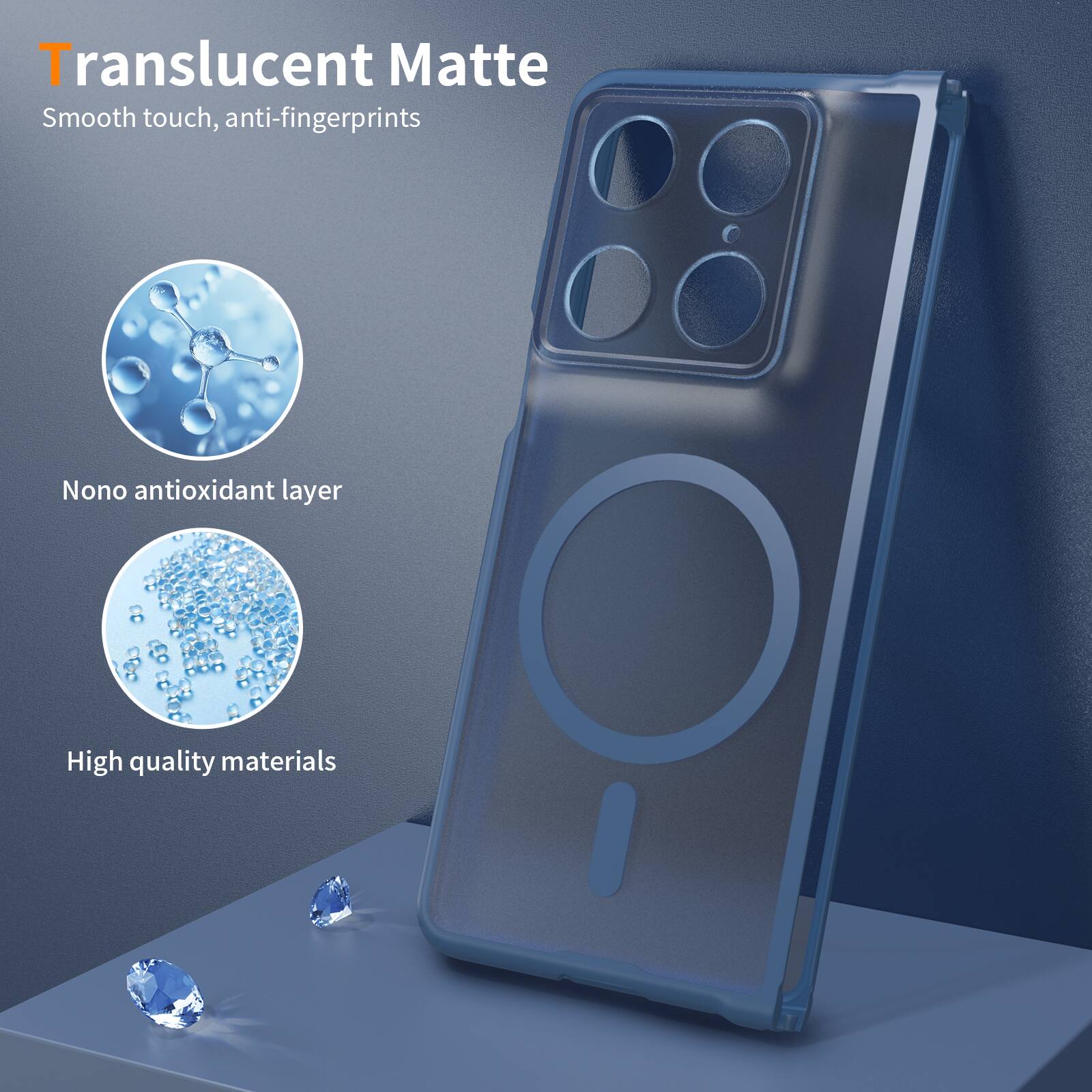 Translucent Matte  
Smooth touch, anti-fingerprints  
Nano antioxidant layer  
High quality materials