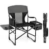 Front. Costway - Folding Camping Directors Chair Portable with Cooler Bag & Side Table Black - Black.