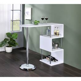 Kings Brand Furniture - Minorca Bar Table with Shelves for Wine Bottles & Glasses - White