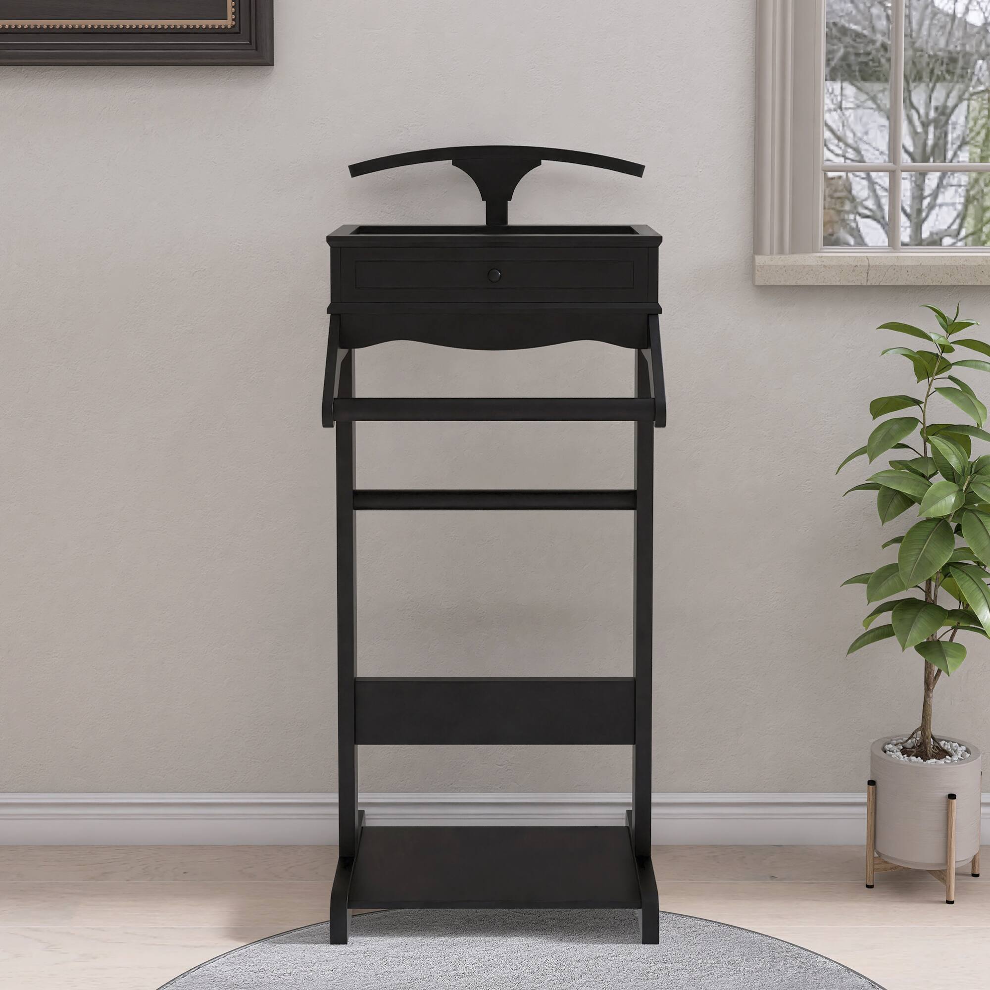 Alt View 5. GOODSILO - Heavy Duty Wooden Garment Rack with Storage Shelves and Accessory Tray for Organized Entryway - Black.