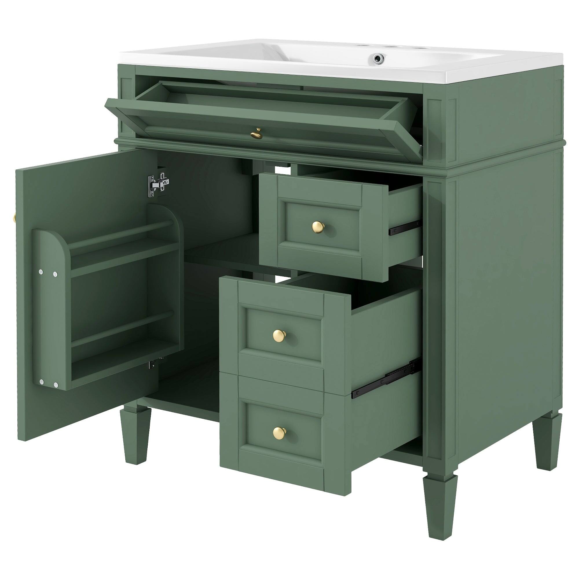 Alt View 10. Boyel Living - 30 Inch Bathroom Vanity with Resin Sink Top Two Drawers Tip Out Green - Green.