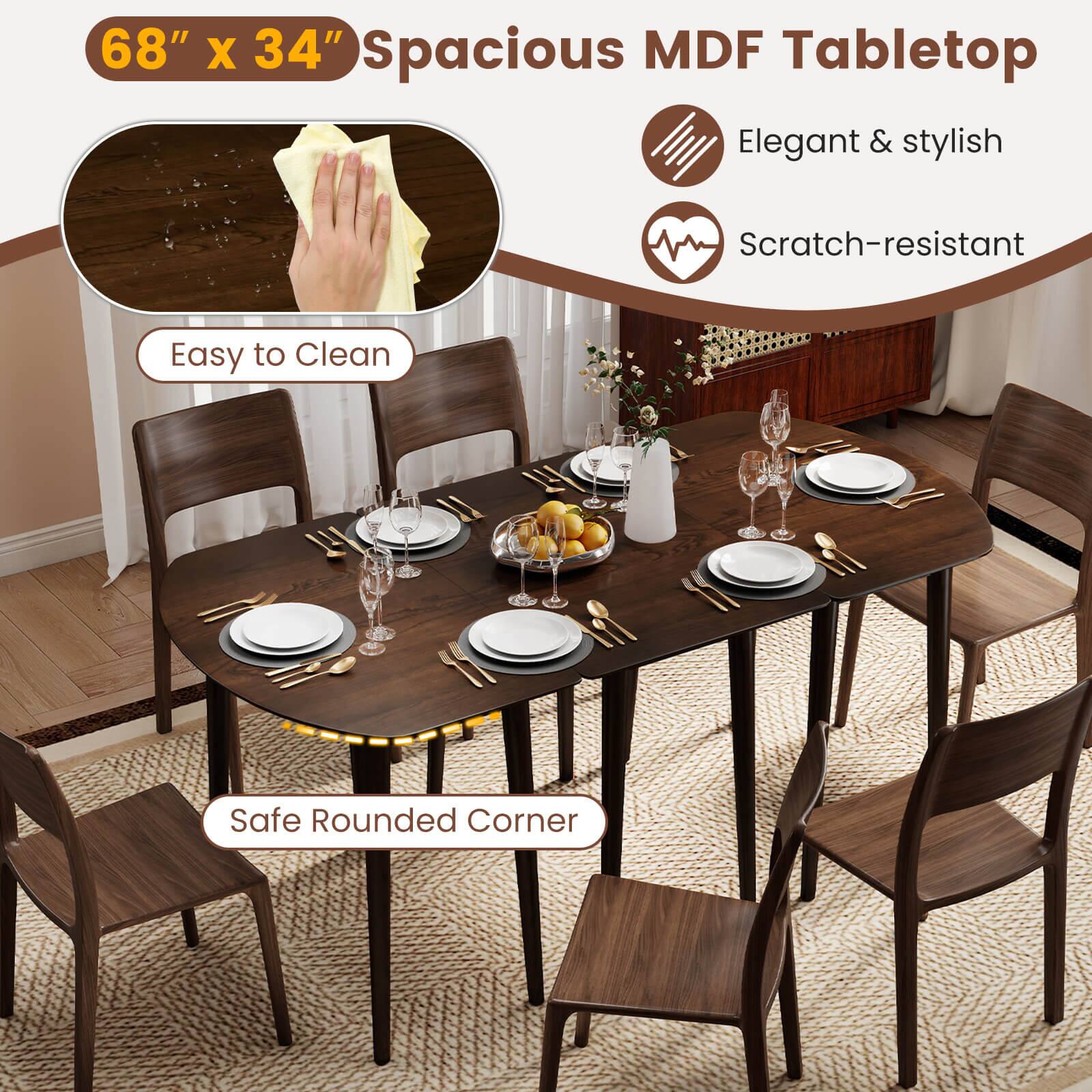 68" x 34" Spacious MDF Tabletop

- Elegant & stylish
- Scratch-resistant
- Easy to Clean
- Safe Rounded Corner