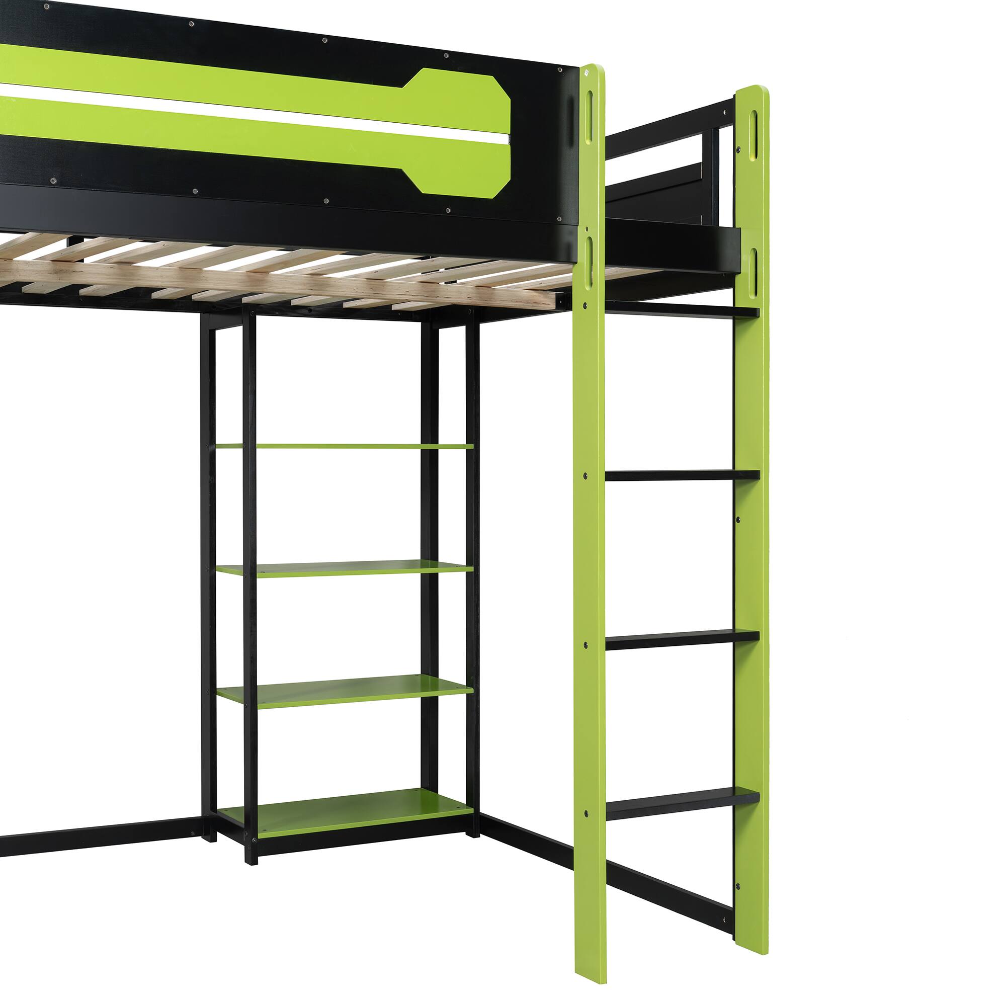 Alt View 4. Anysun - Full Size Wood Loft Bed with Desk, Shelves, Power Outlet & USB/Type-C Ports, , and RGB Light - Green.