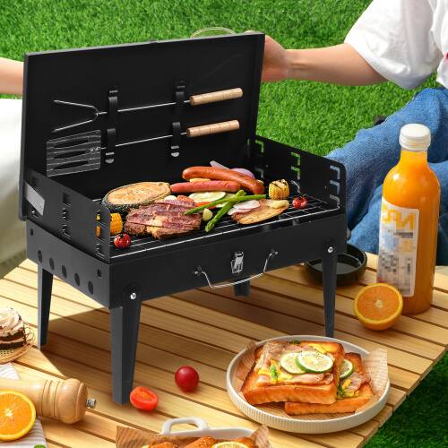Alt View 7. Winado - Portable Charcoal Grill, Foldable BBQ Grill with Lid for Outdoor Cooking Camping Picnic Hiking Beach Party Patio Smokers - Black.