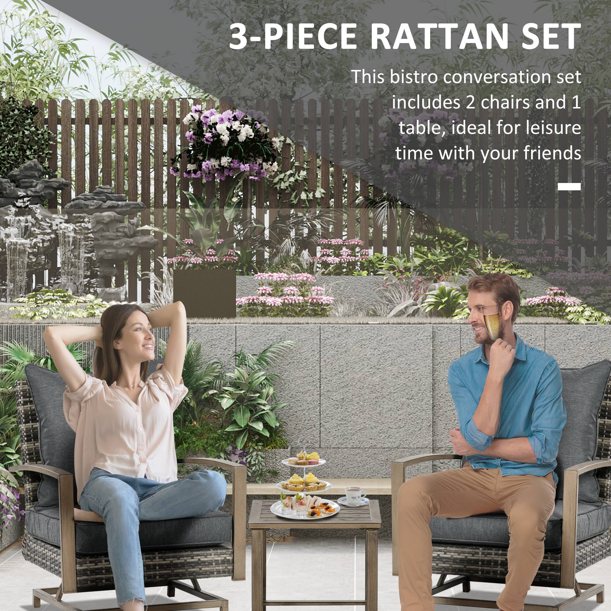 3-PIECE RATTAN SET

This bistro conversation set includes 2 chairs and 1 table, ideal for leisure time with your friends.