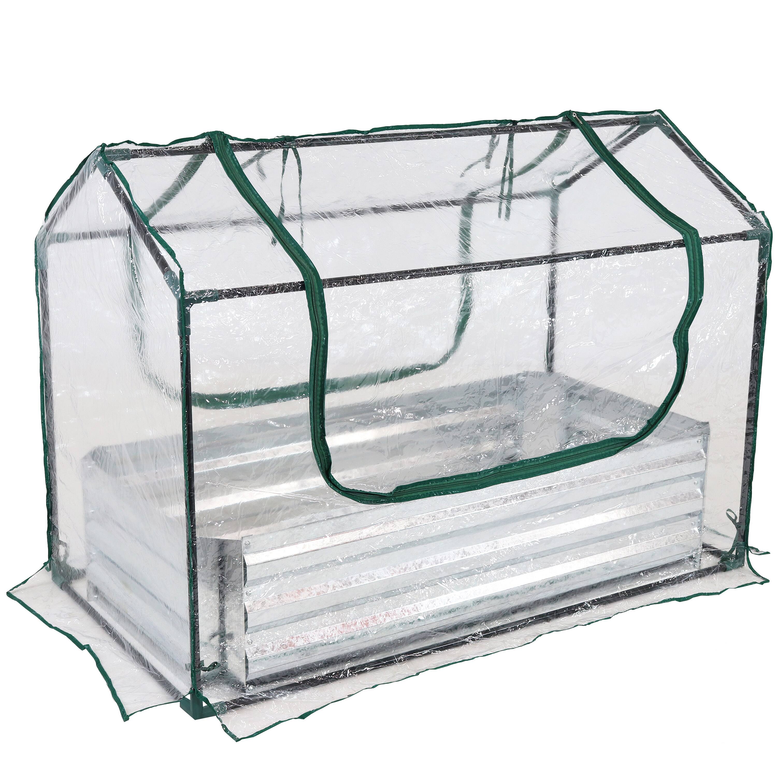 Alt View 6. Sunnydaze - Galvanized Steel Raised Bed with Greenhouse - 4 ft x 2 ft - Clear.