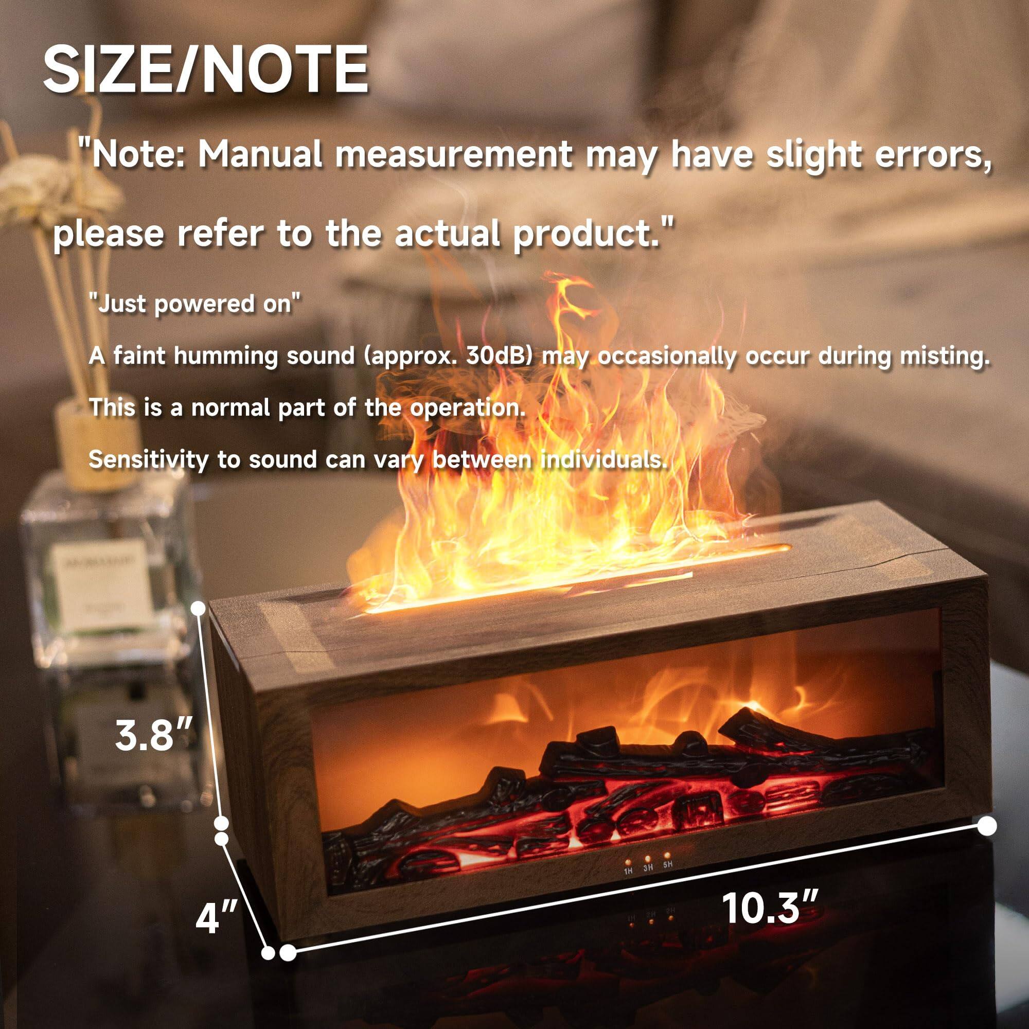 SIZE/NOTE  
"Note: Manual measurement may have slight errors, please refer to the actual product."  
"Just powered on"  
A faint humming sound (approx. 30dB) may occasionally occur during misting. This is a normal part of the operation. Sensitivity to sound can vary between individuals.  

3.8" 4" DN 2F 1N 10.3"